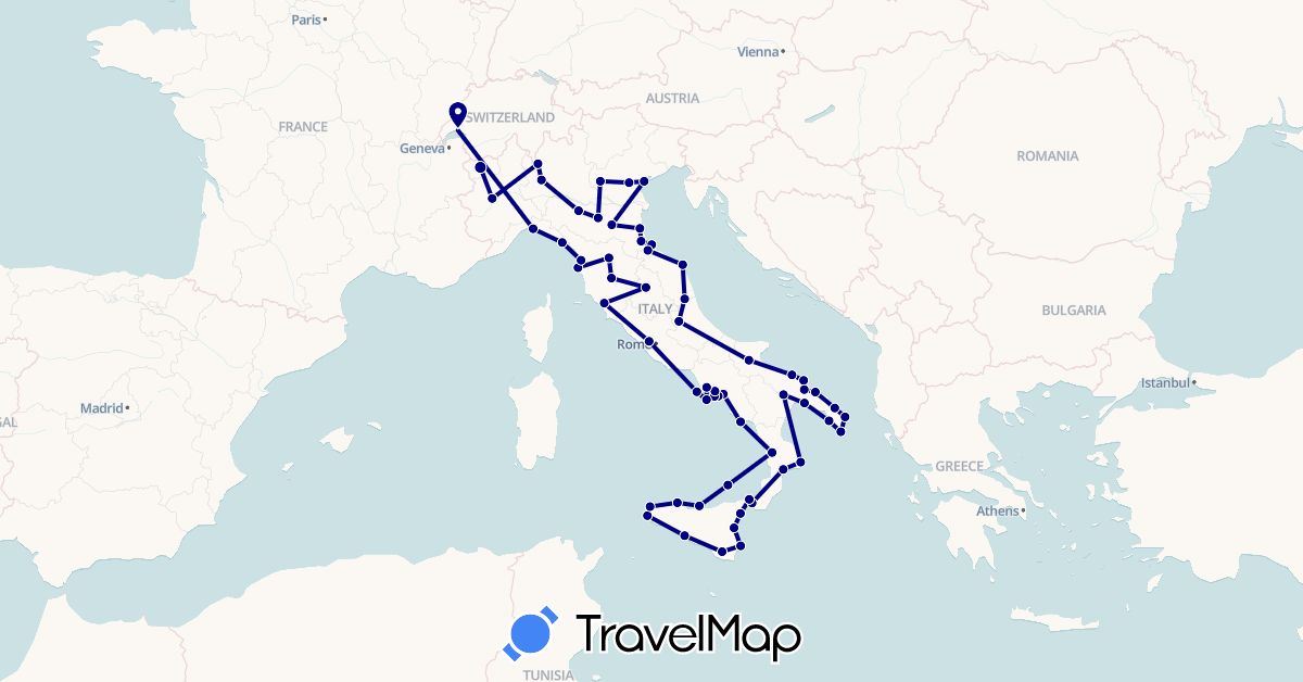 TravelMap itinerary: driving in Switzerland, Italy, San Marino (Europe)